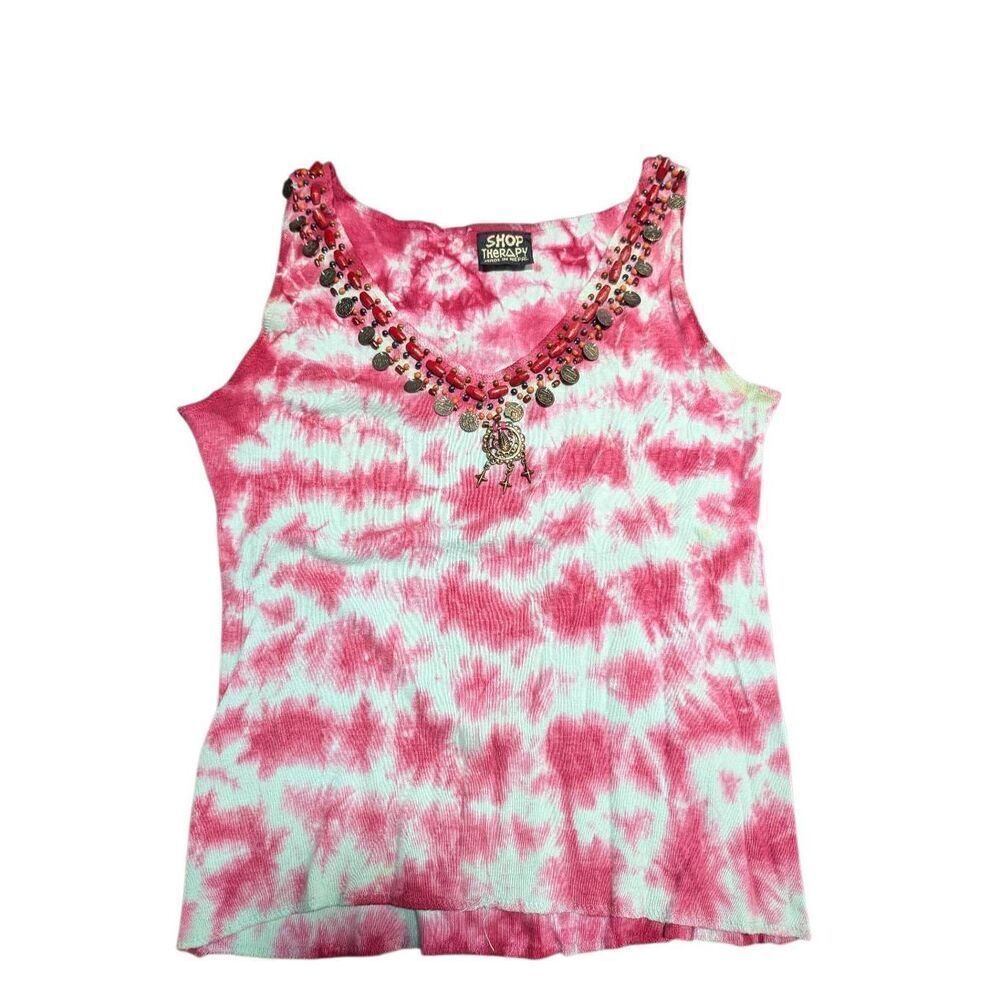 Shop Therapy Tie-Dye Tank Top with Beaded Neckline and a Charm Women's S/m